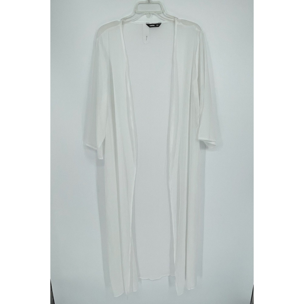 Hekka Women's White Chiffon Sheer Longline Kimono Cover Up Size‎ 3XL